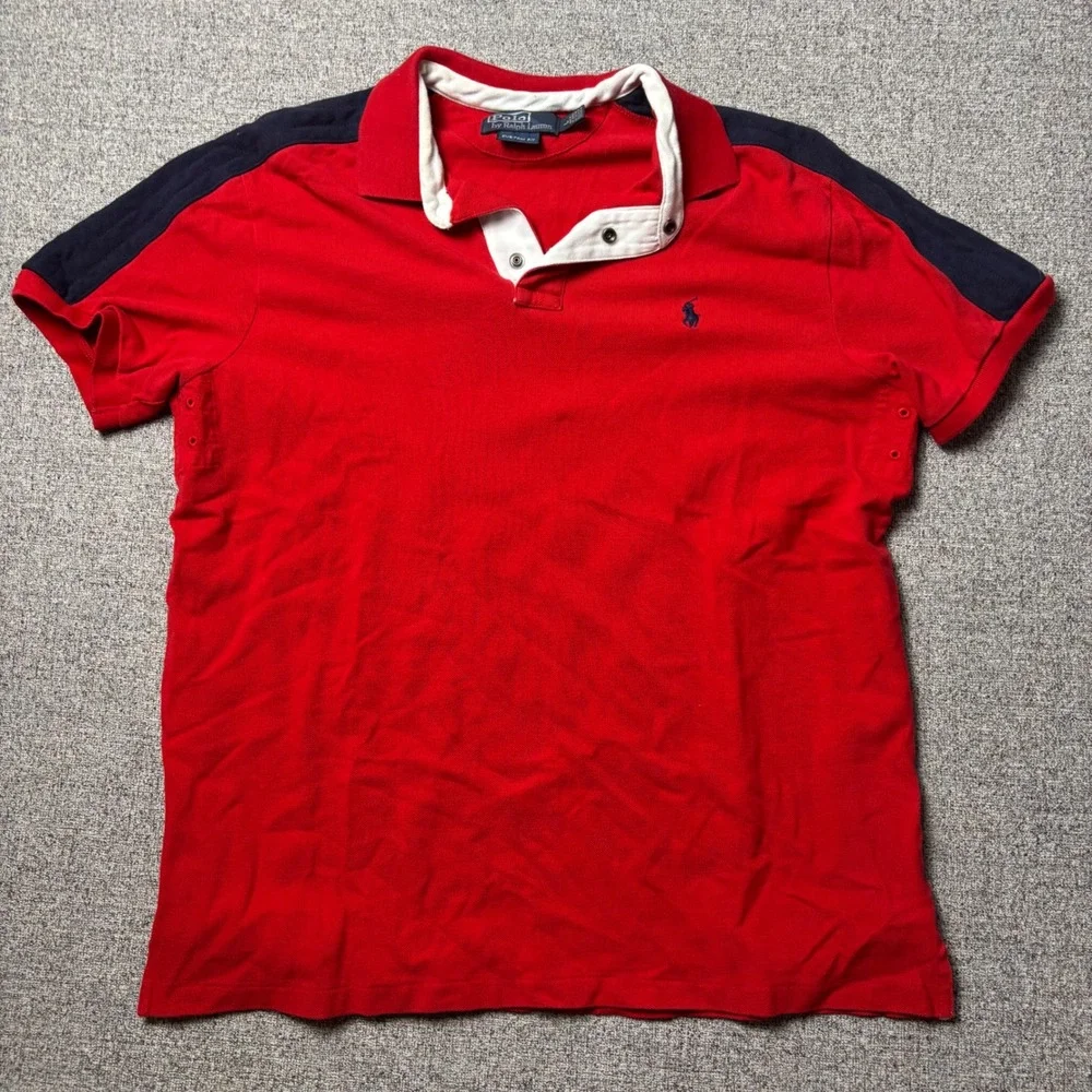 Polo Ralph Lauren Rugby Shirt Mens Large Custom Fit Red Colorblock Short Sleeve